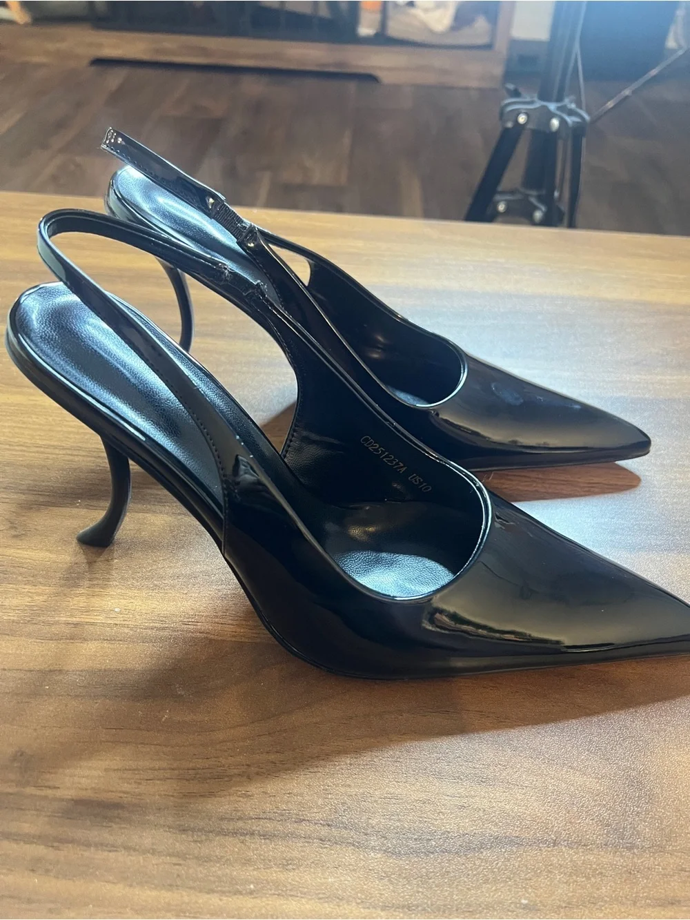 Black Patent Slingback Pointed-Toe Heels